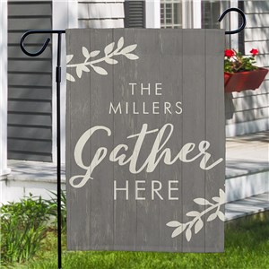 Image of Gather Here Personalized Garden Flag
