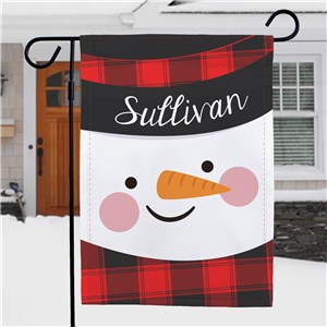 Red Plaid Personalized Snowman Garden Flag by Gifts For You Now