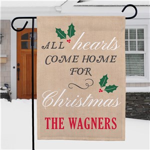 Image of All Hearts Come Home For Christmas Personalized Garden Flag