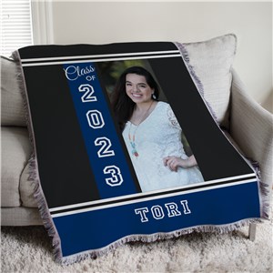 Personalized Graduation Photo with Stripes 50x60 Afghan Throw by Gifts For You Now