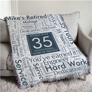 Personalized Retired After Years of Service Word Art 50x60 Afghan Throw by Gifts For You Now