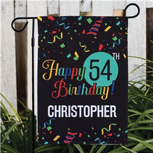 Personalized Happy Birthday with Colorful Confetti Garden Flag by Gifts For You Now