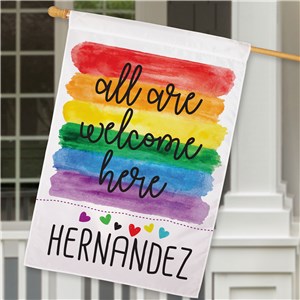 Personalized All Are Welcome Here House Flag by Gifts For You Now