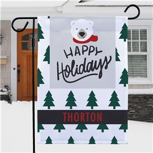 Personalized Happy Holidays Bear & Trees Garden Flag by Gifts For You Now