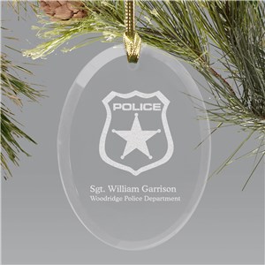 Personalized Police Officer Engraved Oval Glass Holiday Christmas Ornament by Gifts For You Now