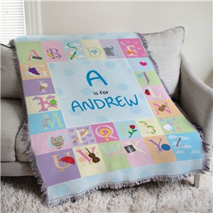 Personalized Blue Alphabet Baby 50x60 Afghan Throw by Gifts For You Now