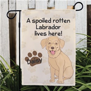 Image of Personalized Yellow Lab Spoiled Here Garden Flag