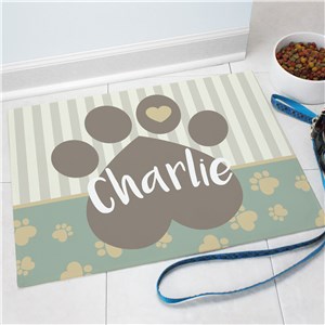 Personalized Heart Paw Pet Food Mat by Gifts For You Now