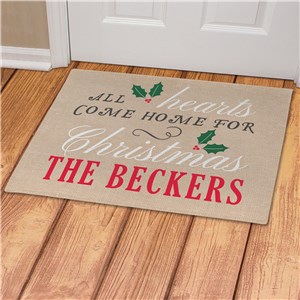 Image of All Hearts Come Home For Christmas Personalized Doormat