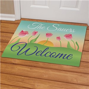 Image of Personalized Spring Tulips Doormat