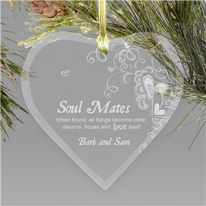 Personalized Engraved Soul Mates Glass Heart Christmas Ornament by Gifts For You Now