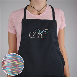 Personalized Embroidered Initial Apron with Rainbow Thread by Gifts For You Now