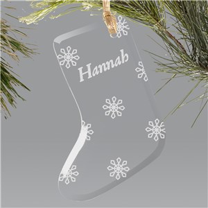 Personalized Engraved Snowflake Glass Stocking Holiday Christmas Ornament by Gifts For You Now