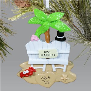 Palm Tree Personalized Just Married Christmas Ornament by Gifts For You Now