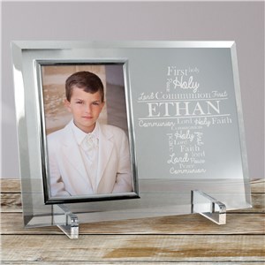 Image of Engraved First Communion Word-Art Glass Frame