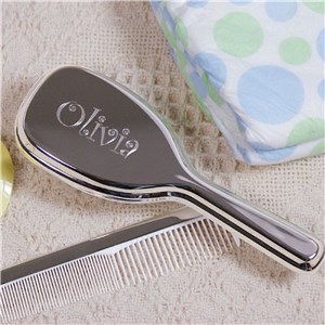 Personalized Engraved Silver Baby Comb and Brush Set by Gifts For You Now
