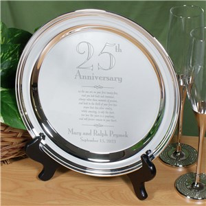 Personalized Engraved 25th Wedding Anniversary Silver Plate by Gifts For You Now