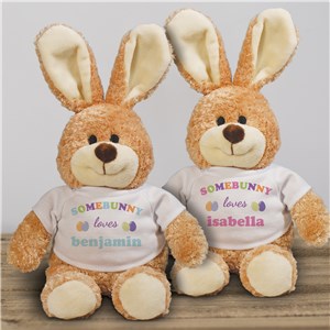 Personalized Somebunny Loves Me Easter Bunny - Blue - Large Brown Bunny by Gifts For You Now
