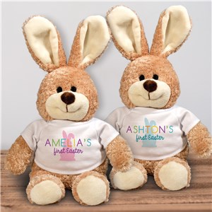 Personalized Colorful My First Easter Stuffed Bunny - Blue - Large Brown Bunny by Gifts For You Now