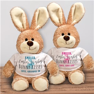Personalized Easter Wishes Bunny Kisses Stuffed Bunny - Blue - Large Brown Bunny by Gifts For You Now