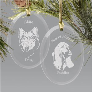 Personalized Engraved Dog Breed Glass Holiday Christmas Ornament by Gifts For You Now