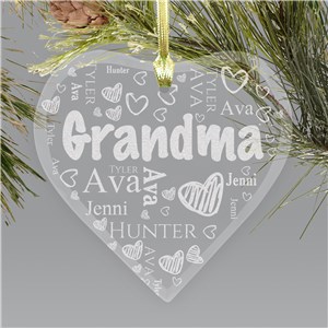 Personalized Grandma's Heart Word-Art Christmas Ornament by Gifts For You Now