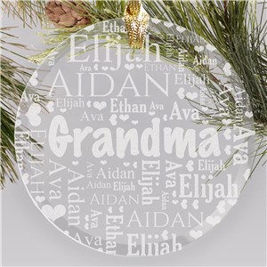 Personalized Grandma's Heart Word-Art Round Glass Holiday Christmas Ornament by Gifts For You Now