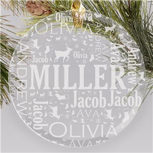 Personalized Family Word-Art Round Glass Holiday Christmas Ornament by Gifts For You Now