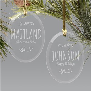 Personalized Engraved Family Name Glass Holiday Christmas Ornament by Gifts For You Now