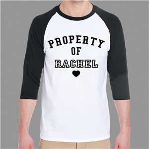 Personalized Property Of Raglan Shirt - White With Black Sleeves - Adult Small (Size M34- L6/8) by Gifts For You Now