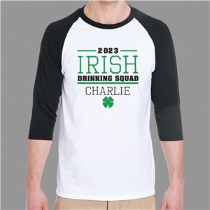 Personalized Irish Drinking Squad Raglan T-Shirt - White With Black Sleeves - Adult Medium (Size M38-40- L10/12) by Gifts For You Now