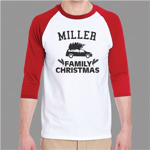 Personalized Family Christmas Car Men's Raglan Shirt - White With Red Sleeves - Adult Large (Size M42-44- L14/16) by Gifts For You Now