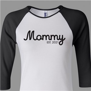 Personalized Mama Established Raglan Shirt - White With Navy Sleeves - Medium (Sizes 6-8) by Gifts For You Now