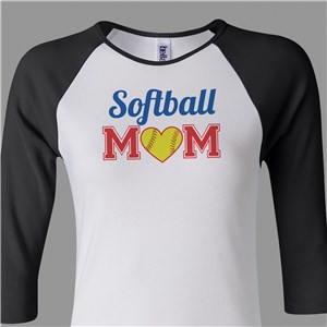 Personalized Softball Mom Women's Raglan Shirt - White With Navy Sleeves - Medium (Sizes 6-8) by Gifts For You Now