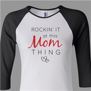 Personalized Rockin' It At This Mom Thing Women's Raglan Shirt - White With Navy Sleeves - 2X-Large (Sizes 14-18) by Gifts For You Now
