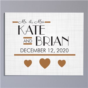 Image of Personalized Golden Hearts Wedding Canvas