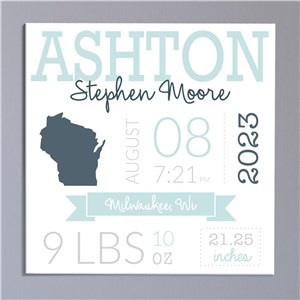 Personalized Baby State Wall Canvas - Blue - 20 x 20 by Gifts For You Now