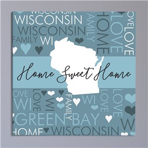 Personalized Home Sweet Home State Word Art Canvas by Gifts For You Now