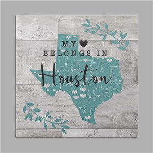 Personalized My Heart Belongs In State Word-Art Canvas by Gifts For You Now