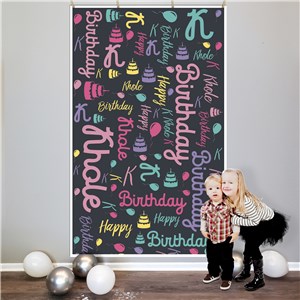 Personalized Girl's Neon Birthday Word Art Backdrop by Gifts For You Now
