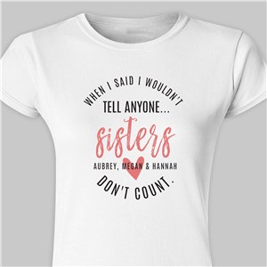 Personalized Sisters Don't Count Women's Fitted T-Shirt - Black - Medium T-shirt (Size 4/6) by Gifts For You Now