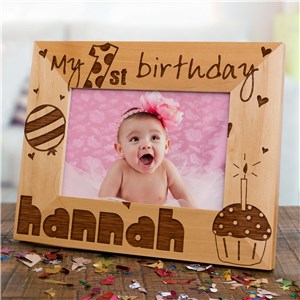 Personalized Baby Girl's 1st Birthday Wood Picture Frame by Gifts For You Now