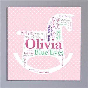 Personalized New Baby Girl Rocking Horse Word-Art Canvas by Gifts For You Now