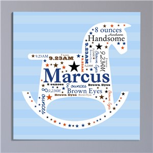 Image of New Baby Boy Rocking Horse Word-Art Canvas