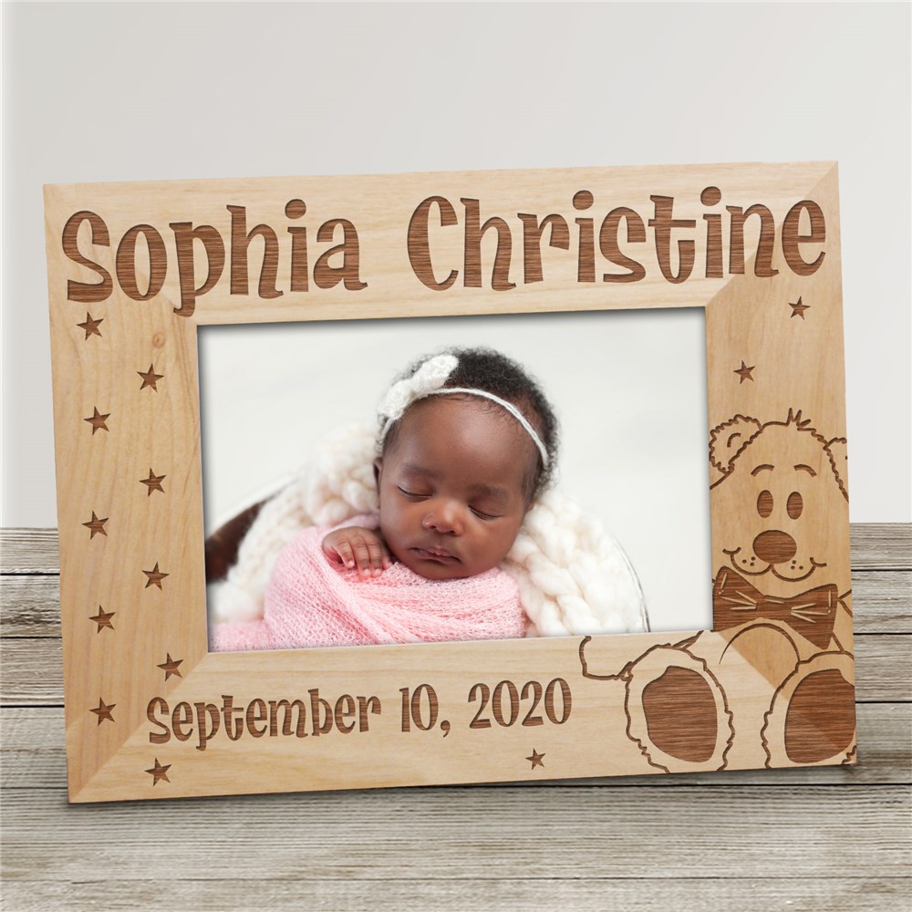 New Baby Engraved Teddy Bear Stars Wood Picture Frame 92399X