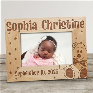 Personalized New Baby Engraved Teddy Bear Stars Wood Picture Frame by Gifts For You Now