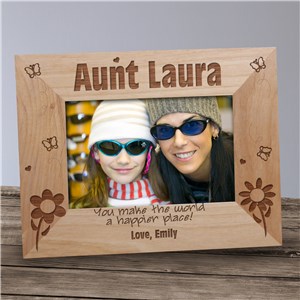 Personalized Engraved Aunt Happier Place Wood Picture Frame by Gifts For You Now