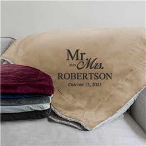 Personalized Embroidered Mr & Mrs Wedding Sherpa by Gifts For You Now