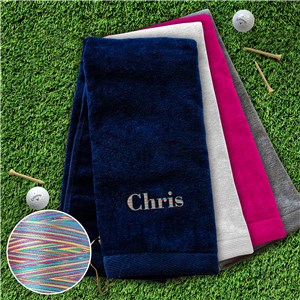 Personalized Embroidered Name Golf Towel with Rainbow Thread by Gifts For You Now