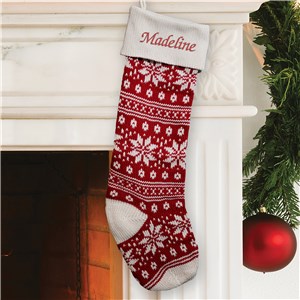 Personalized Embroidered Red Snowflake Knit Stocking by Gifts For You Now